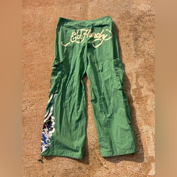 Ed Hardy Women’s Size Small Wide Leg Cargo Pants in Army Green - Picture 6 of 14